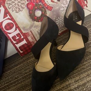 Alex Marie Blue Faux Suede Cross Strap Heels